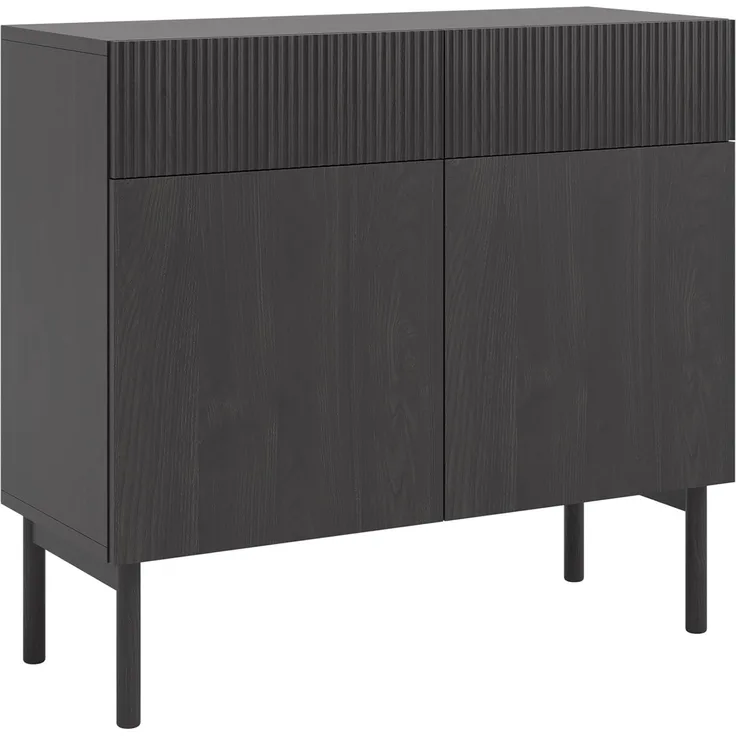 Selsey 'Nolie' Sideboard 2-türig mit 2 Schubladen, Holzoptik Esche schwarz, ca. 91 x 100 x 38 cm