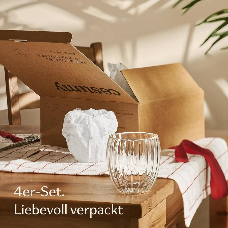 Cosumy Gläser-Set Doppelwandige Cappuccino Gläser 230ml, 4-tlg, Borosilikatglas, Spülmaschinenfest – Bild 6