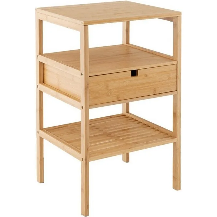 COSTWAY Nachttisch (1-St), mit 3-stufiges Lattenregal, Schublade, Bambus 40x40x68cm