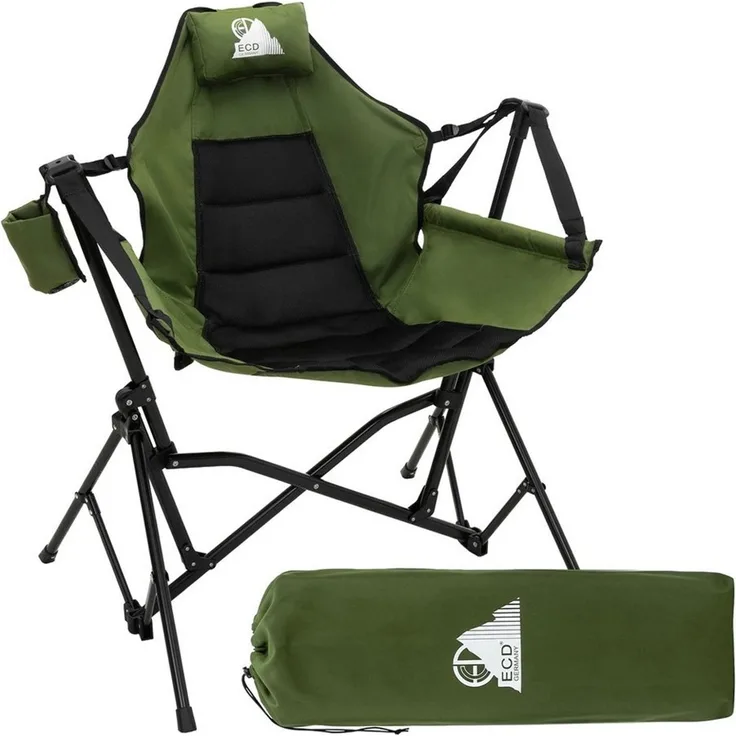 ECD Germany Campingstuhl Klappstuhl mit Stahlgestell Getränkehalter Nackenkissen & Tasche, Angelstuhl faltbar Faltstuhl mit Verstellbare Rückenlehne bis 150 kg
