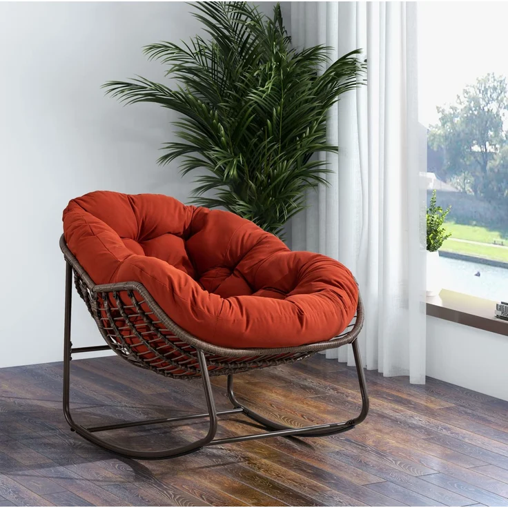 Rattan-Schaukelstuhl mit Stahlgestell, 78x106x90 cm, Orange – Bild 1