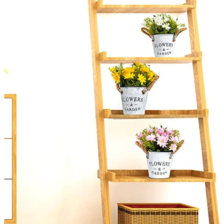 GoMaihe kunstblumen Wie Echt Deko: künstliche Blumen mit Grauem Topf | Kleine Pflanze, Pflegefreie: 9.5 x 13cm , Deko Wohnzimmer Balkon Schlafzimmer Badezimmer Zimmer Tischdeko 3 Stücke – Bild 6