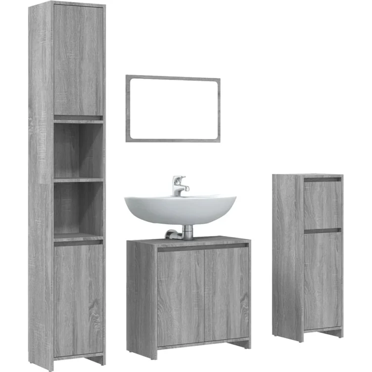 vidaXL 4-tlg. Badmöbel-Set Grau Sonoma Holzwerkstoff 3143929 – Bild 1