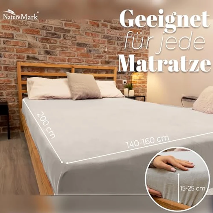 NatureMark Spannbettlaken Winter Thermo Fleece Spannbettlaken, 80% Baumwolle und 20% Polyester, Gummizug: rundum, (1 Stück), 140 x 200 cm bis 160 x 200 cm - Naturweiß – Bild 5