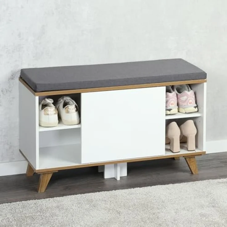 KESPER 1594213 Schuhschrank mit Sitzkissen, weiß, 77 x 30 x 48 cm – Bild 7