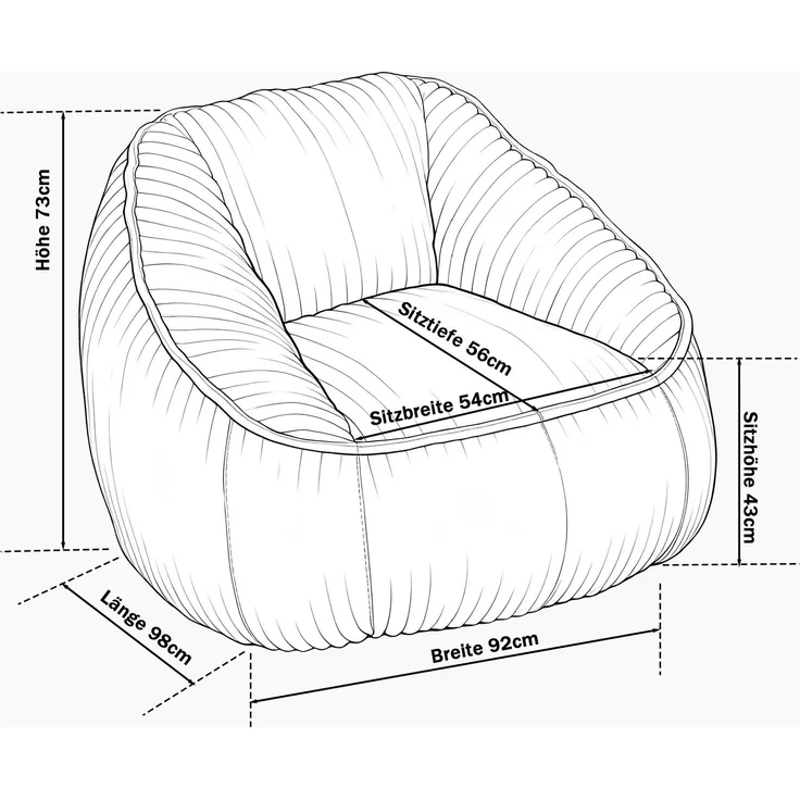 DESVIAE Sitzsack Rosa aus Cord , 73 x 98 x 92 cm– Schaumstofffüllung – Bild 7