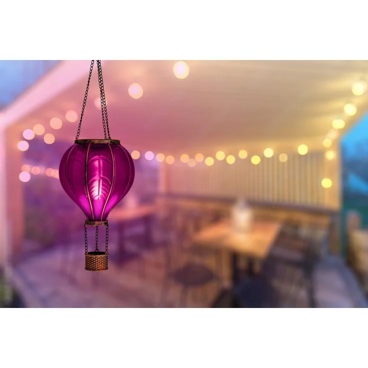 IC Gardenworld LED Solarleuchte LED Solar Heißluftballon mit Flammeneffekt Beleuchtung zum Aufhängen, LED fest integriert, warm-weiß mit Flammeneffekt, 20 warm-weiße Lichter – Bild 2
