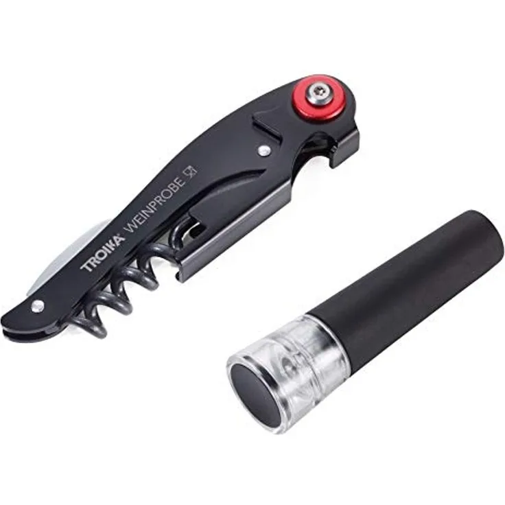 TROIKA Korkenzieher WEINPROBE Set mit Kellnermesser und Vakuumverschluss – elegantes Set, (Spar-Set), ideal als Geschenk für Genießer und Weinliebhaber, aus Edelstahl