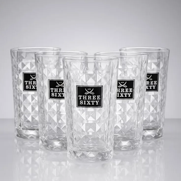 Three Sixty Vodka Longdrinkgläser 6er Set – 0,3 L geeicht | Diamond-Cut Design, Premium Cocktail- & Bar-Gläser