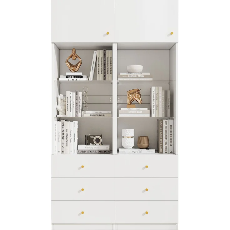 U-life Vitrine 100x40 cm, fürs Schlafzimmer, Hochschrank, Aufbewahrungsschrank, Bücherregal, Offenem Stauraum, MDF, Weiß – Bild 3