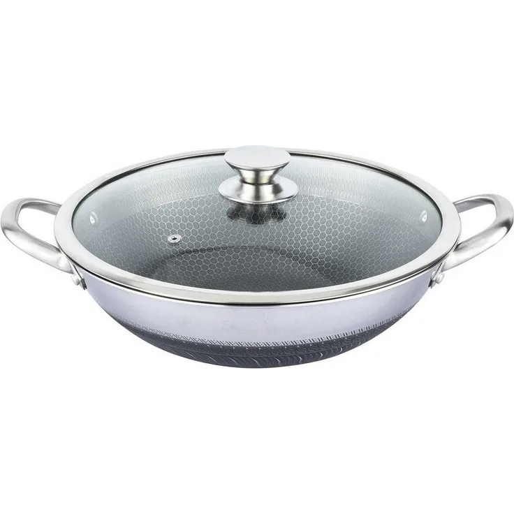 Cheffinger Wokpfanne mit Glasdeckel, Edelstahl silber, 32,0 cm