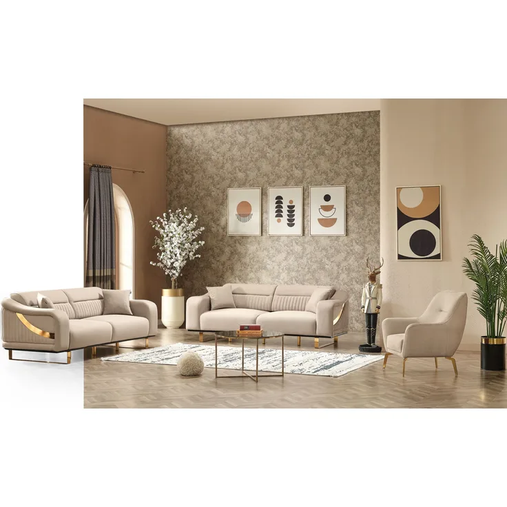 Sitzgruppe/Sofa Set - Wohnzimmergarnitur "Liora" 3+3+1-Beige