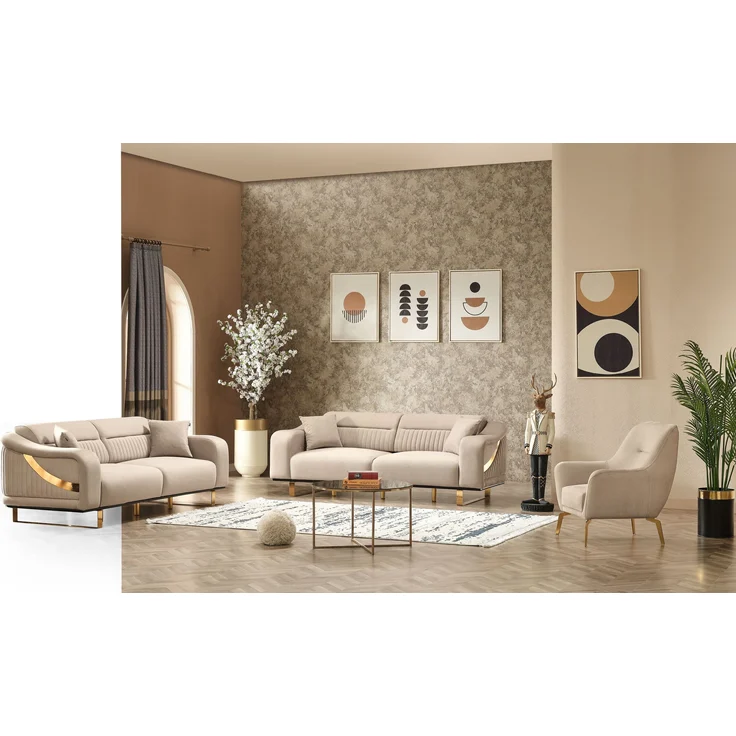 Sitzgruppe/Sofa Set - Wohnzimmergarnitur "Liora" 3+3+1-Beige – Bild 1