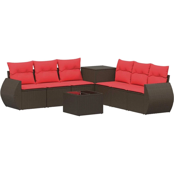 vidaXL Sofa Set 8 stk. Braun und Rot Polyrattan und Stahl 3448435 – Bild 2