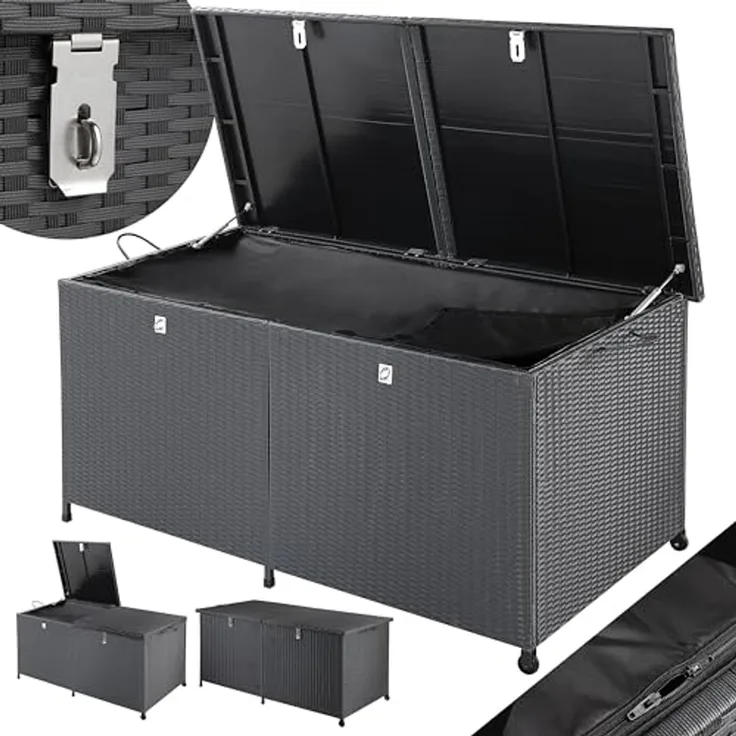 Casaria Auflagenbox (1 St), XXL Polyrattan Wetterfest 625L UV-beständig Rollen Wintergarten