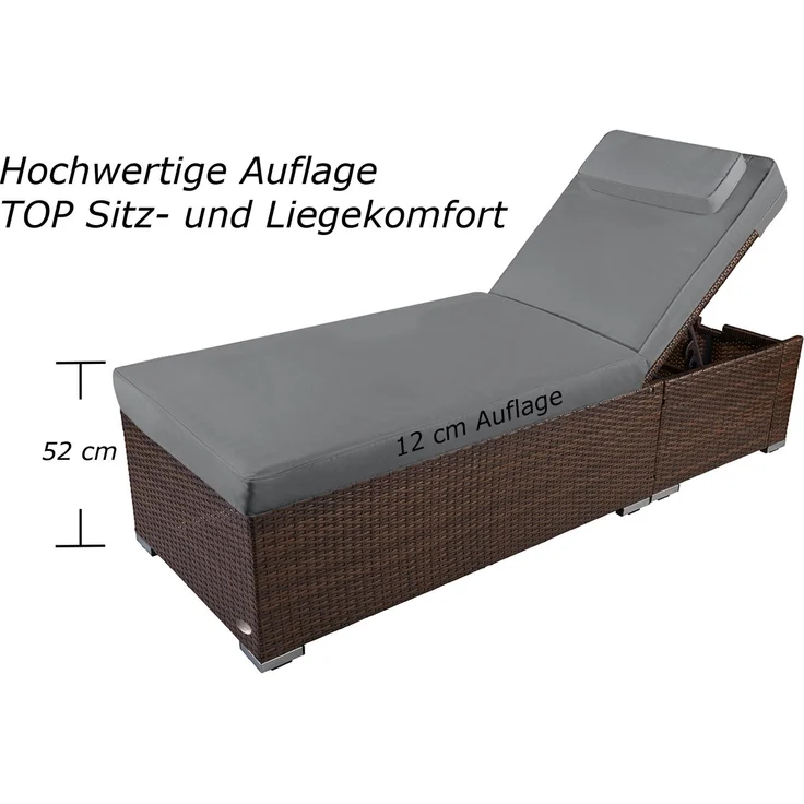 RS Trade 'Verona High' Gartenliege, verstellbare Rückenlehne, Poly-Rattan, 200 x 70 x 40 cm – Bild 5