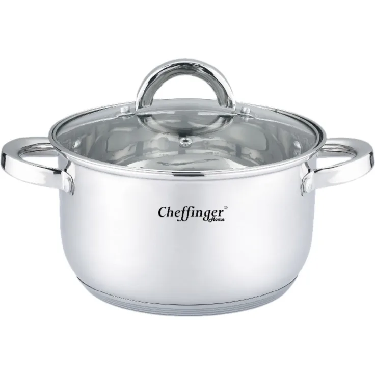 Kochtopf Topf Ø24cm Edelstahl mit Glasdeckel 6,5L Induktion Cheffinger CF-SS24