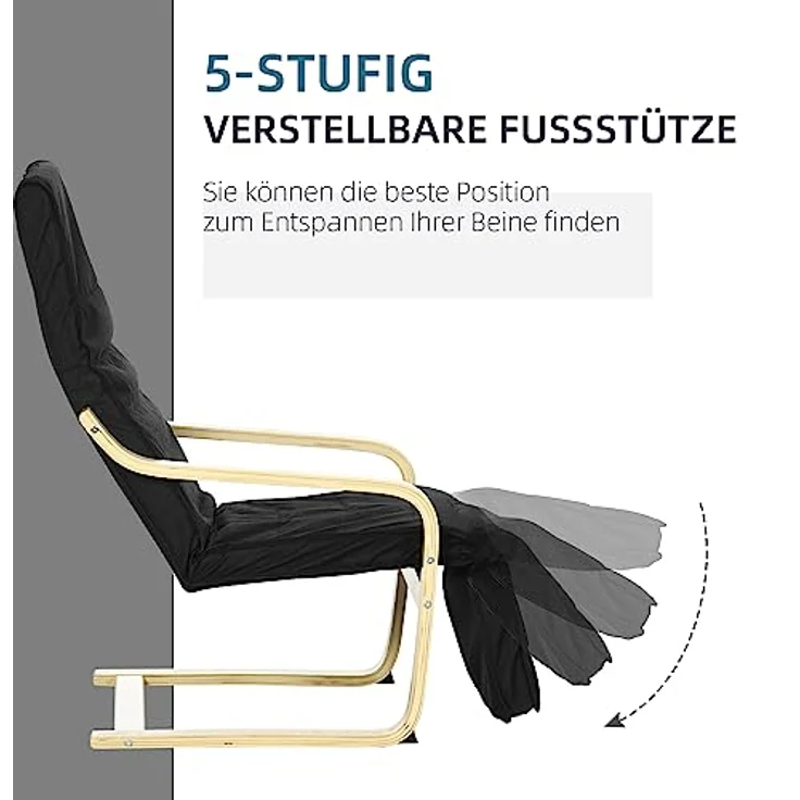 HOMCOM Relaxsessel Relaxstuhl mit Verstellbarem Fußteil (Ruhesessel, 1-St, Ruhestuhl), Schwarz 66,5 x 94 x 100 cm – Bild 6