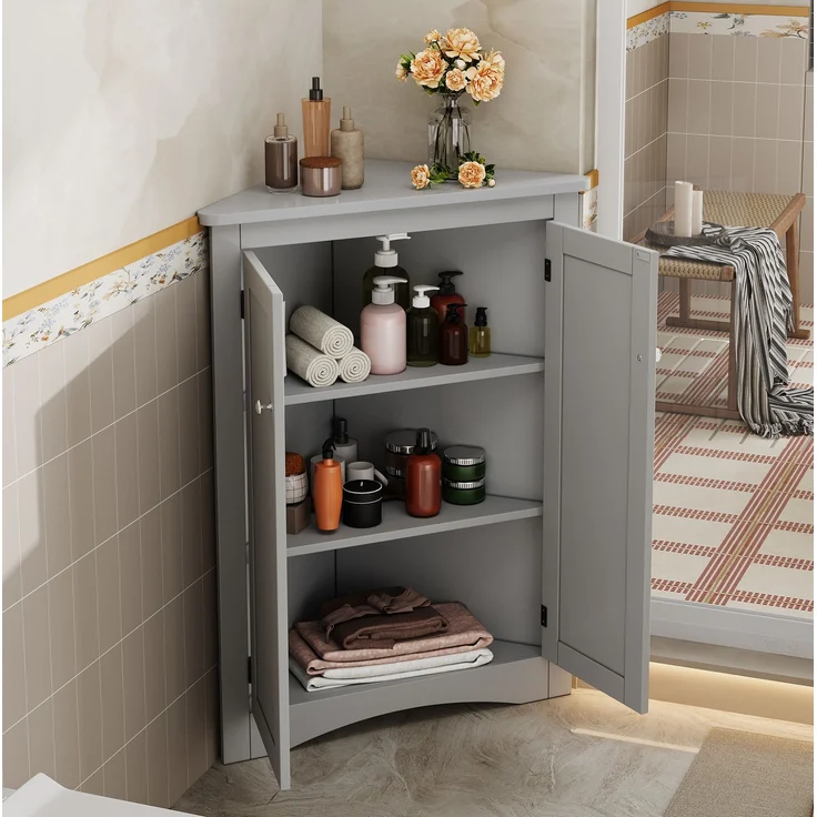 Eckschrank 61,5x80 cm in Grau – 2 Türen, 3 Stauebenen und lackierte MDF-Oberfläche – Bild 8