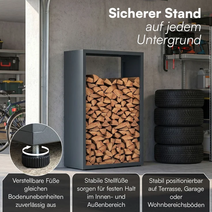 STEELSØN 'Keid' Kaminholzregal 140x90x42,5 cm, Brennholz Regal für innen/außen, rostfrei & wetterfest, stabil aus Metall, anthrazit – Bild 3