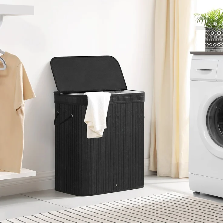 Calicosy Wäschekorb mit schwarzem Bambusdeckel - L53,45 cm - Schwarz – Bild 2