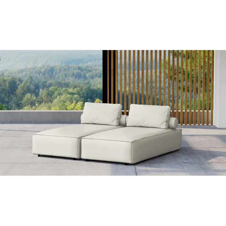 Kaiser Möbel Doppelter Liegestuhl MALIBU, Gartenliege in Creme, mit komfortablem Öko-Polsterleder und UV-beständigem Bezug