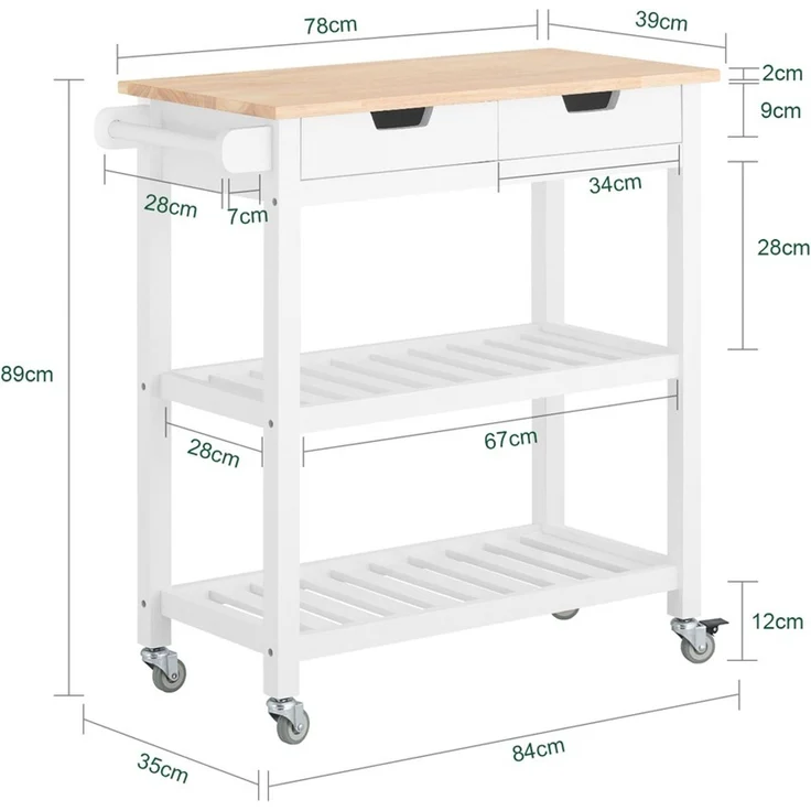 SoBuy FKW68-WN Kücheninsel, MDF, Lackiert, Weiß, 84 x 89 x 39 cm – Bild 3