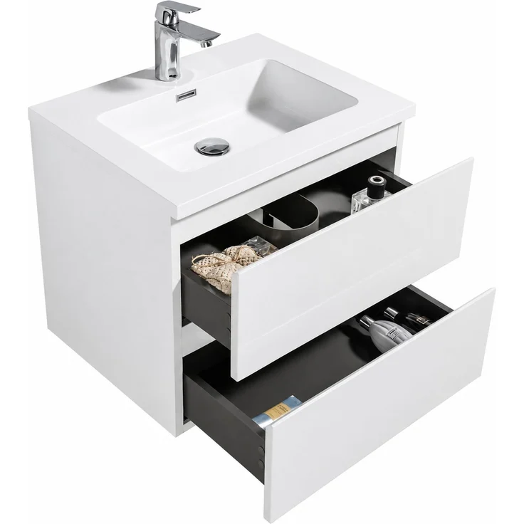 Badplaats Badmöbel Set mit Waschbecken und Unterschrank Angela 60 x 48 cm Weiß Hochglanz - Waschbeckenunterschrank mit Soft-Close und Waschbecken, Vorgemontiert – Bild 2