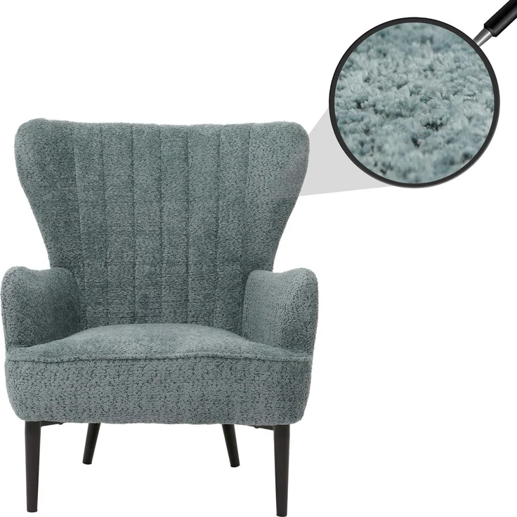 Lounge-Sessel HWC-K37, Cocktail-/Ohrensessel Polsterstuhl Retro Vintage Stoff Chenille (500g/m²) ~ blau-grün – Bild 1