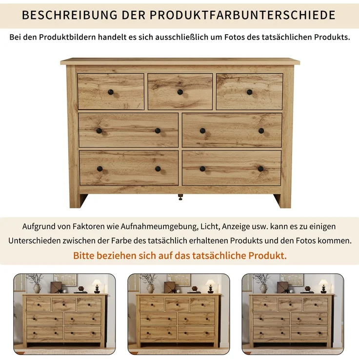 DESVIAE Sideboard mit 7 Schubladen, 152x89x40 cm, aus Spanplatte, Holzfarbe – Bild 6