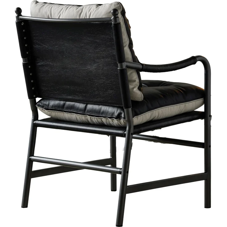 Sessel, 1er-Set, schwarzes Echtleder und Metallrahmen,90*60*62 cm – Bild 9