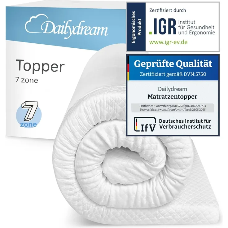 Dailydream Komfortschaum Matratzentopper Model "L/XL", 100x200x6cm, Edition "7-Zone"