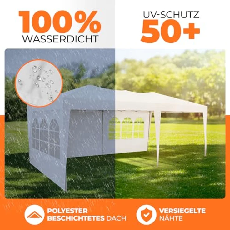 Kronenburg Faltpavillon wasserdicht Pavillon mit 3 Seitenteilen, Gartenzelt, 3x6 m - mit UV Schutz 50+, Champagner – Bild 4