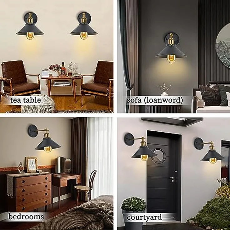 Comely 2 Stück Vintage Wandlampe, Schwarze Wandleuchte Industrial Design, 180° Verstellbare Wandlampe E27 max. 40W Deckenspots Innen für Wohnzimmer Schlafzimmer Büro Küche Flur – Bild 7
