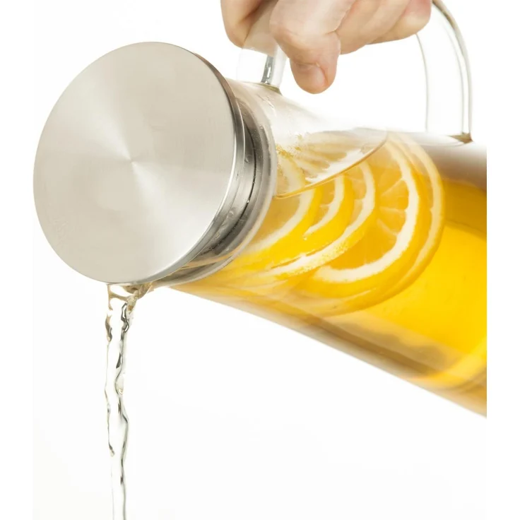 Dimono Wasserkaraffe Dimono Wasserkaraffe 1,5L – Glas Wasserkrug mit Edelstahlfilter, (1,5 Liter, Glas-Krug), Getränkekaraffe für heißes & kaltes Wasser – Bild 5