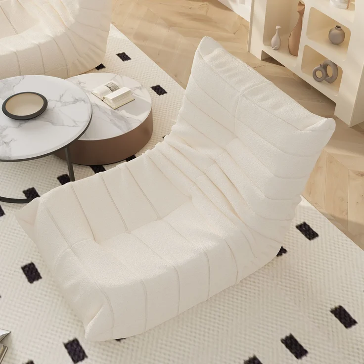 Lounge-Sofa aus Teddy-Velours mit hochdichter Polsterung, ergonomisch, 110x85x79 cm, Beige – Bild 7