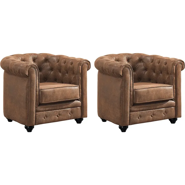Vente-unique - CHESTERFIELD Sessel StoffStoff Braun - B 78 cm x H 72 cm x L 82 cm – Bild 2
