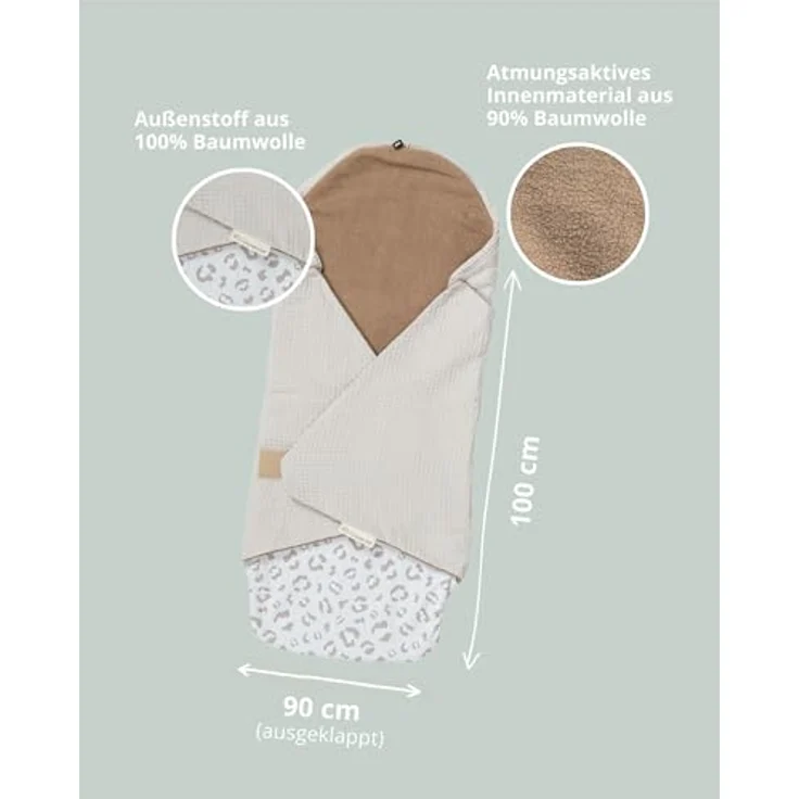 ULLENBOOM Einschlagdecke Babyschale Sommer, Aus 100% OEKO-TEX Materialien - Leo (Made in EU) - Decke für Babyschale & Kinderwagen, Für gängige Kindersitze, ideal für 0 bis 9 Monate – Bild 3
