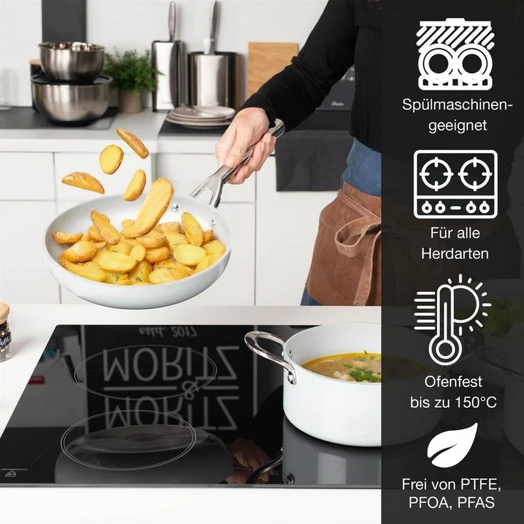 Moritz & Moritz Topf-Set 7-tlg Topf- und Pfannenset Grau, Aluminium (Set), für alle Herdarten geeignet – Bild 2