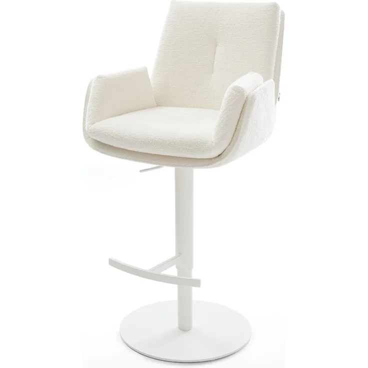 Barstuhl Clea-Flex Bouclé Soft Beige Drehfuß höhenverstellbar Metall Weiß – Bild 1