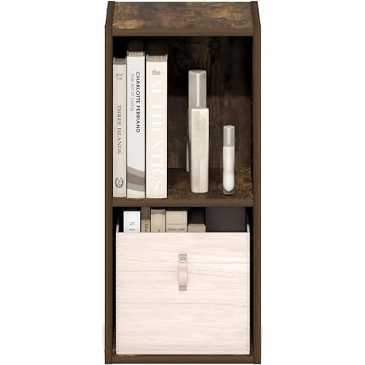 Furinno Fulda Bücherregal, 2-stöckiges schmales Bücherregal, Regal mit 10-Zoll breitem Stauraum, 23,6(T) x 25,0(B) x 53,8(H) cm, für Wohnzimmer, Schlafzimmer, Home Office, Amber-Kiefer – Bild 5