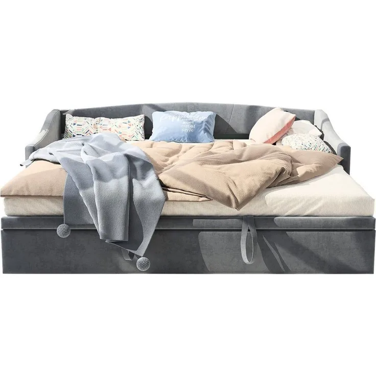 FUROKOY Schlafsofa Daybett Tagesbett Ausziehbett mit Lattenrost, Set 1 Teile, Polsterbett 90x200/180x200cm,grau,Ausziehbares Bettsofa