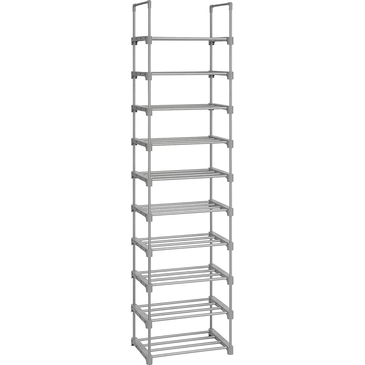 SONGMICS Schuhregal mit 10 Ebenen, offener Schuhschrank hoch, Schuhständer schmal, Schuhaufbewahrung, aus Metall, platzsparend, für Ankleidezimmer, Flur, 30 x 45 x 174 cm, grau – Bild 1
