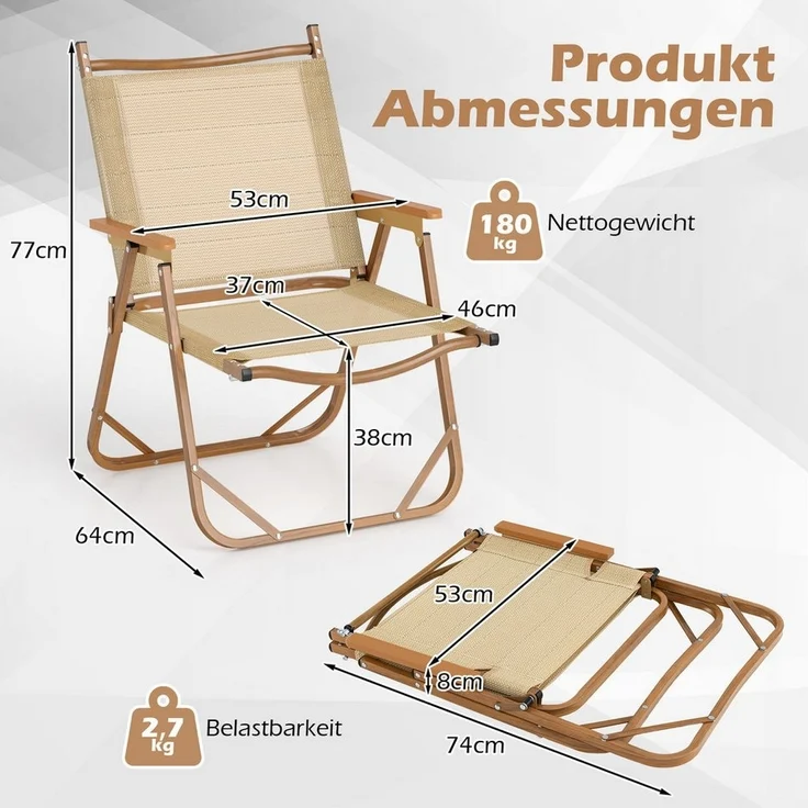 COSTWAY Gartenstuhl (2 St), Klappstühle, Campingstühle klappbar, Aluminium – Bild 2