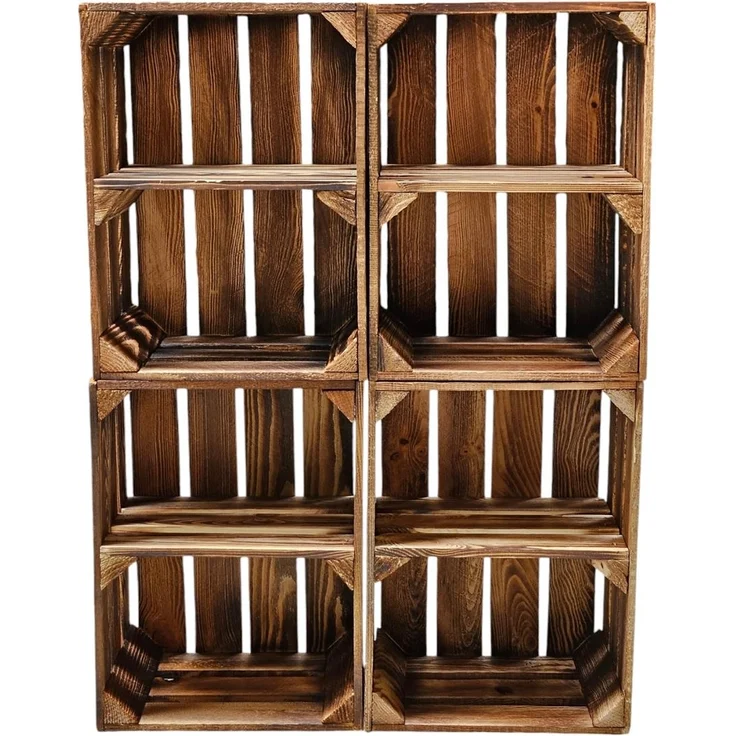 4er Set Holzkisten Weinkisten Obstkiste Klein Geflammt Regal aus Holz 40x30x25cm – Bild 3