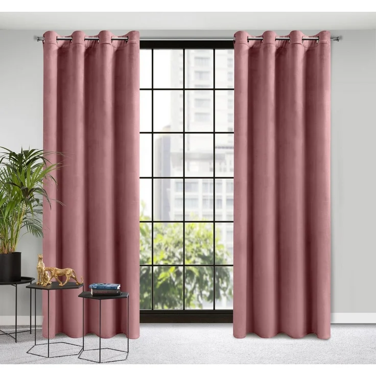 Design91 Samtvorhang, Ösen, Polyester dunkelrosa, 140x250 cm – Bild 2