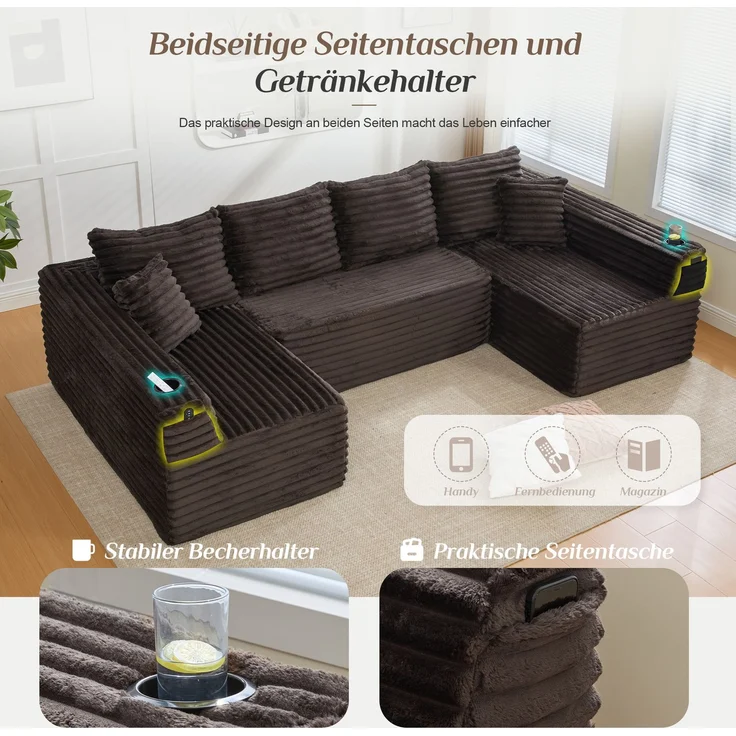 ZUBALIYA Wohnlandschaft 155x88 cm, mit Samtbezug, mit Cordbezug, mit breiten Armlehnen, mit Schaumstoffpolsterung – Bild 8