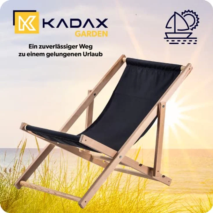 Kadax Holzliegestuhl, Schwarz, klappbare Gartenliege aus Buchenholz, 53x78 cm, bis 120 kg tragbar – Bild 3
