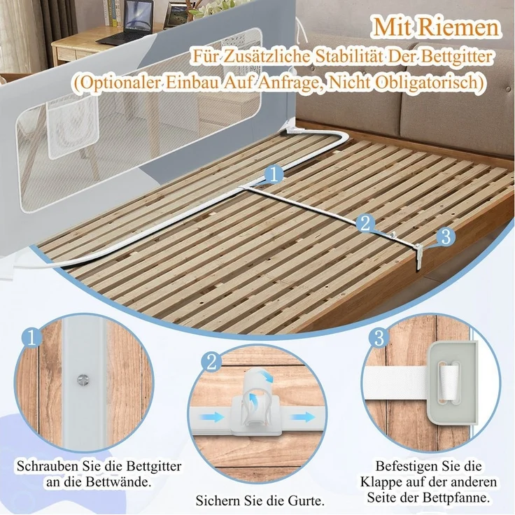 FIVMEN Bettschutzgitter Rausfallschutz Bettgitter Zusammenklappbar Bettschutzgitter, 180 Grad Babybett Höhenverstellbar Schutzgitter Bett – Bild 2