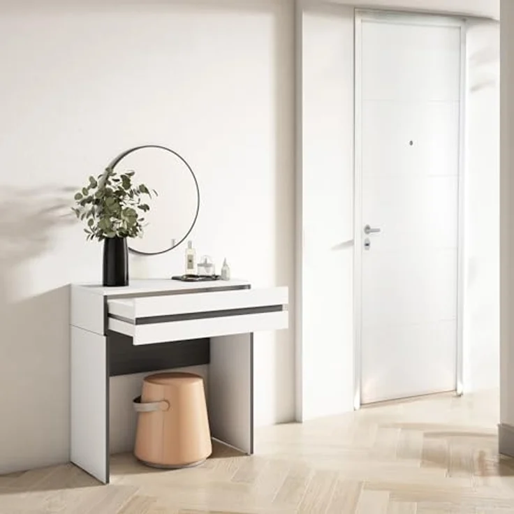 Skraut Home | Konsolentisch, Flurtisch | Beistelltisch für Eingang | 70x75x35 cm | mit Schublade | Eingangstisch | Moderner Stil | Weiß – Bild 4
